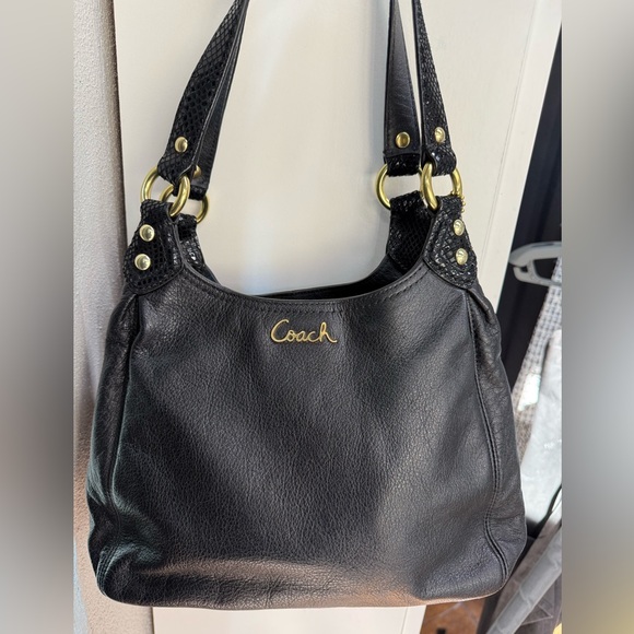 New COACH (ASHLEY) Black Leather HoBo PURSE sequin strap EUC never used no flaws - Picture 1 of 15